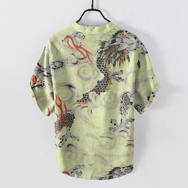 Buddha Stones Chemise Henley à manches courtes et demi-boutonnée pour homme, en coton imprimé dragon - image 4