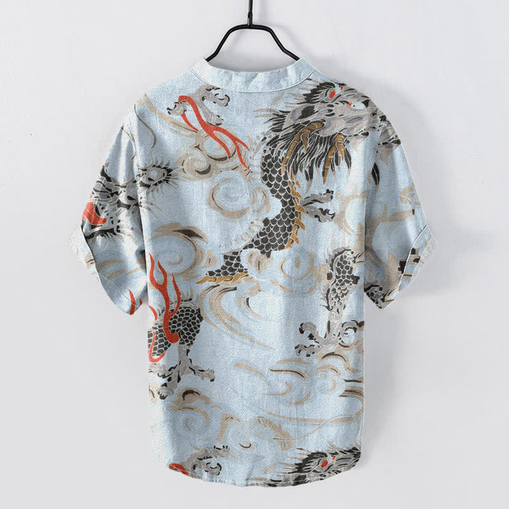 Buddha Stones Chemise Henley à manches courtes et demi-boutonnée pour homme, en coton imprimé dragon - image 6