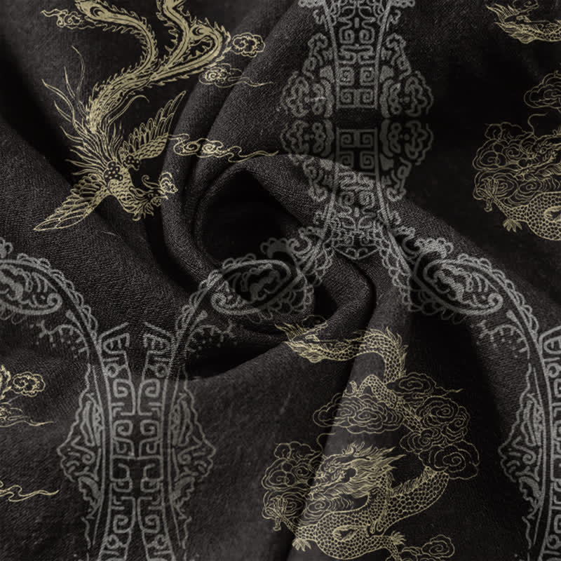 Buddha Stones Chemise à manches courtes pour homme en coton avec emblème de dragon et de phénix et demi-boutonnage - image 3