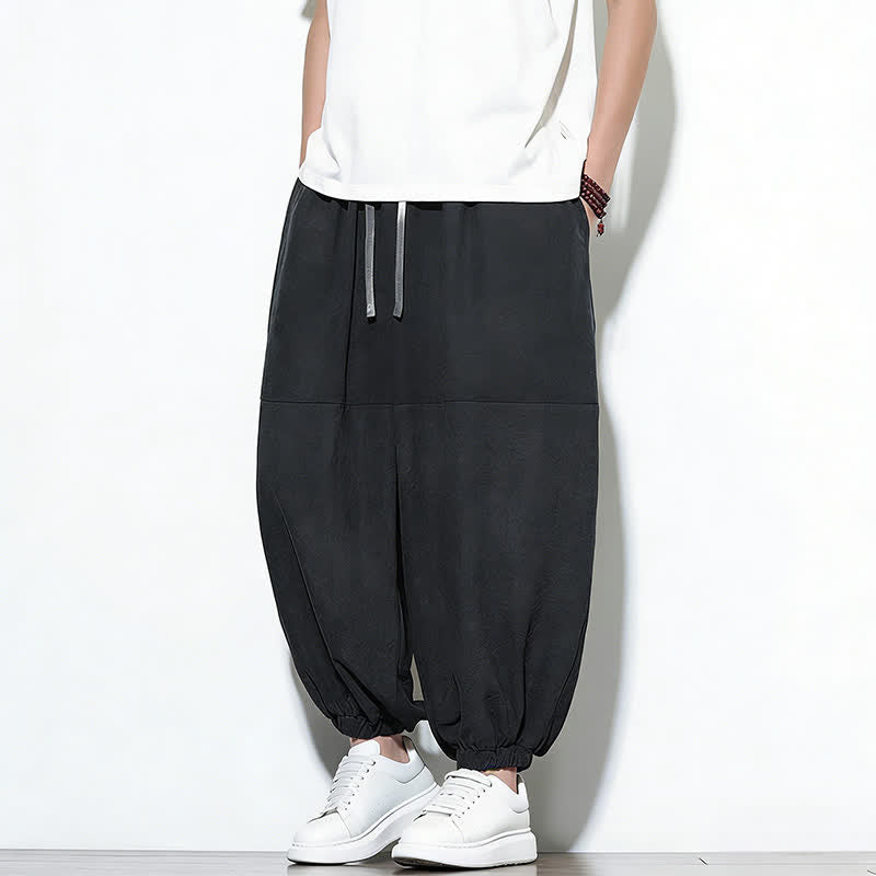 Buddha Stones Pantalon harem court en coton uni pour homme, avec cordon de serrage et poches, couleur printemps - image 21