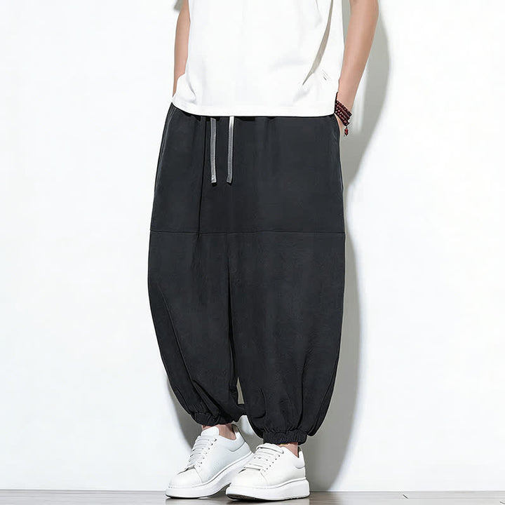 Buddha Stones Pantalon harem court en coton uni pour homme, avec cordon de serrage et poches, couleur printemps - image 21