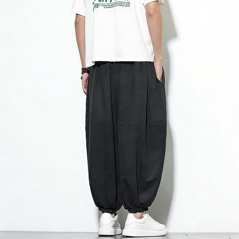 Buddha Stones Pantalon harem court en coton uni pour homme, avec cordon de serrage et poches, couleur printemps - image 22