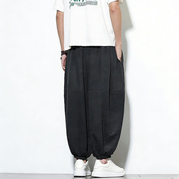 Buddha Stones Pantalon harem court en coton uni pour homme, avec cordon de serrage et poches, couleur printemps - image 22