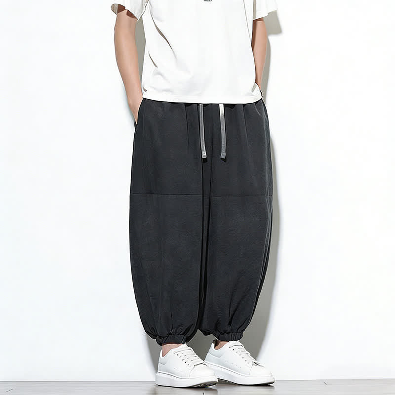 Buddha Stones Pantalon harem court en coton uni pour homme, avec cordon de serrage et poches, couleur printemps - image 23