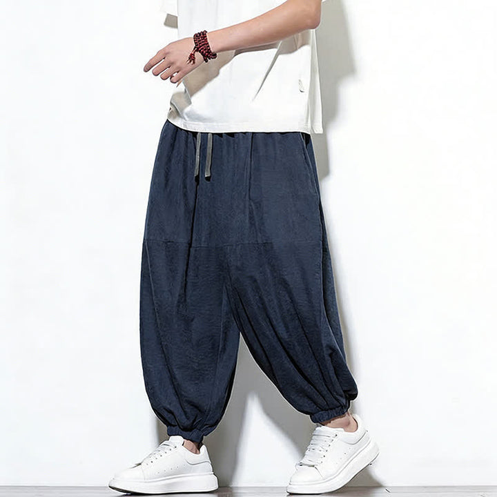 Buddha Stones Pantalon harem court en coton uni pour homme, avec cordon de serrage et poches, couleur printemps - image 2