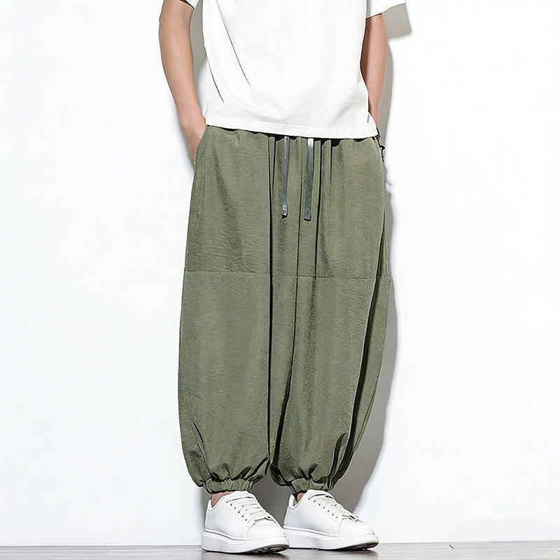 Buddha Stones Pantalon harem court en coton uni pour homme, avec cordon de serrage et poches, couleur printemps - image 28