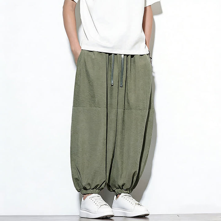 Buddha Stones Pantalon harem court en coton uni pour homme, avec cordon de serrage et poches, couleur printemps - image 28