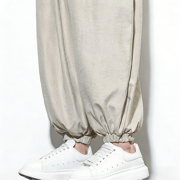 Buddha Stones Pantalon harem court en coton uni pour homme, avec cordon de serrage et poches, couleur printemps - image 18