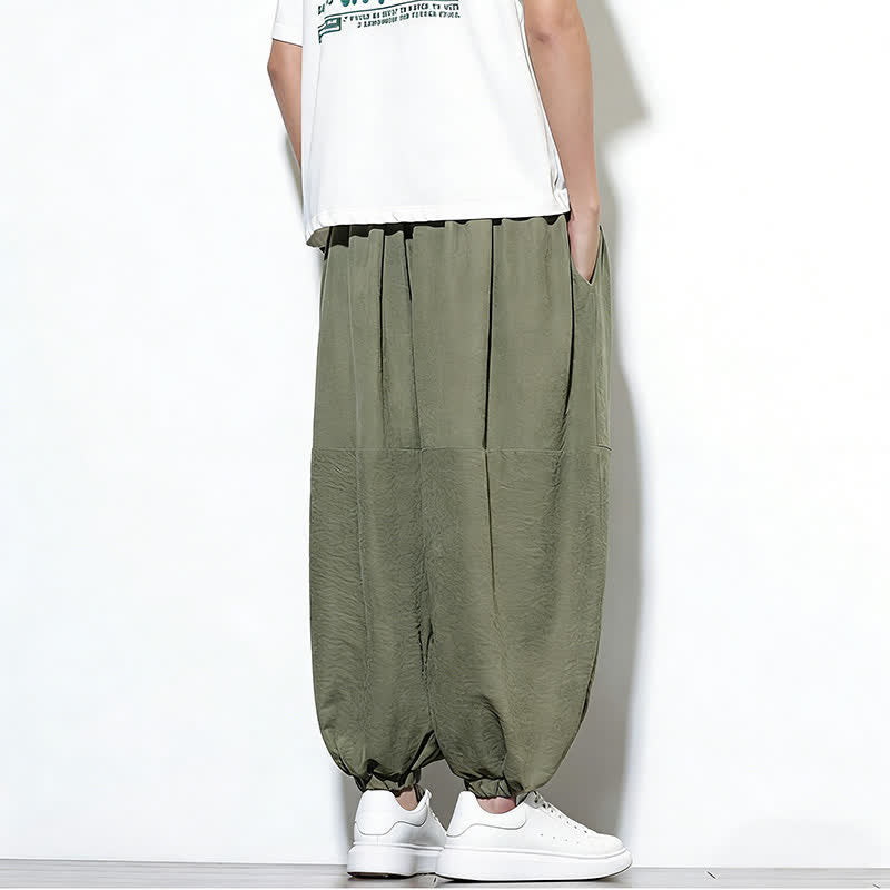 Buddha Stones Pantalon harem court en coton uni pour homme, avec cordon de serrage et poches, couleur printemps - image 32