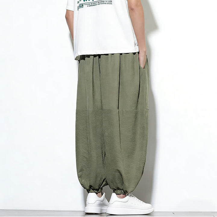 Buddha Stones Pantalon harem court en coton uni pour homme, avec cordon de serrage et poches, couleur printemps - image 32
