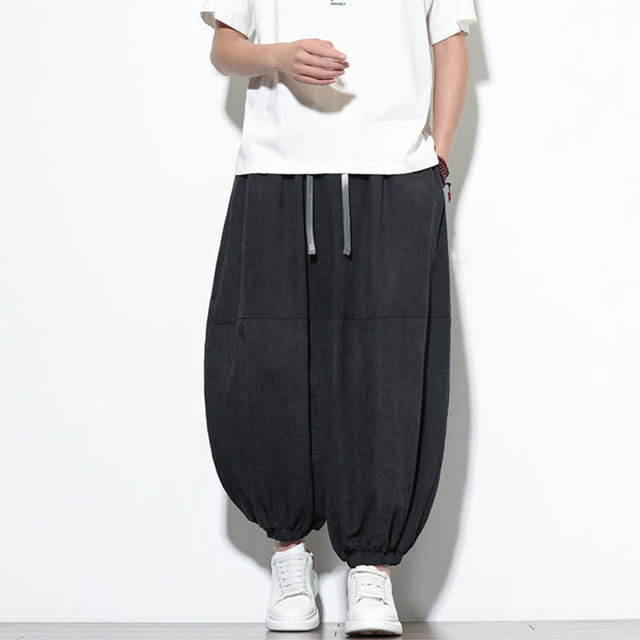 Buddha Stones Pantalon harem court en coton uni pour homme, avec cordon de serrage et poches, couleur printemps - image 20