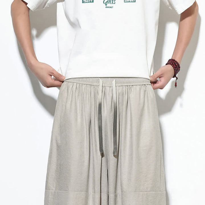 Buddha Stones Pantalon harem court en coton uni pour homme, avec cordon de serrage et poches, couleur printemps - image 16