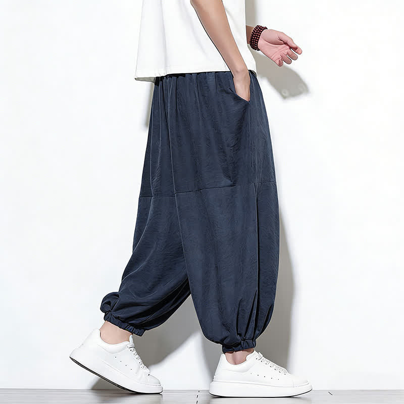 Buddha Stones Pantalon harem court en coton uni pour homme, avec cordon de serrage et poches, couleur printemps - image 5