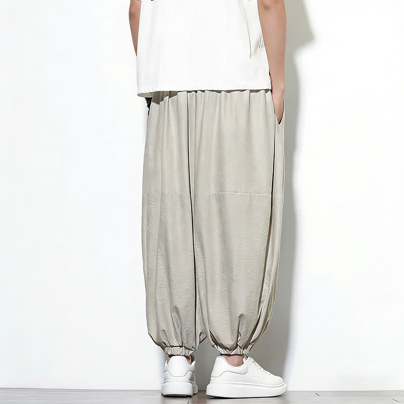 Buddha Stones Pantalon harem court en coton uni pour homme, avec cordon de serrage et poches, couleur printemps - image 12