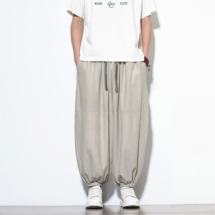Buddha Stones Pantalon harem court en coton uni pour homme, avec cordon de serrage et poches, couleur printemps - Gainsboro - US/UK/AU46，EU56 (5XL) - image 9