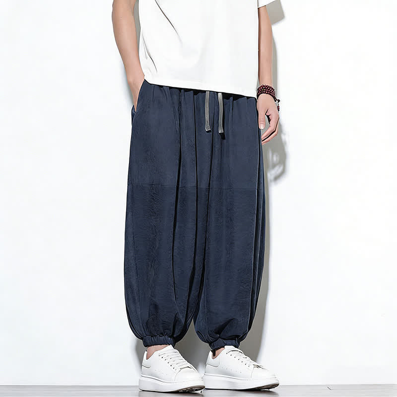 Buddha Stones Pantalon harem court en coton uni pour homme, avec cordon de serrage et poches, couleur printemps - image 7