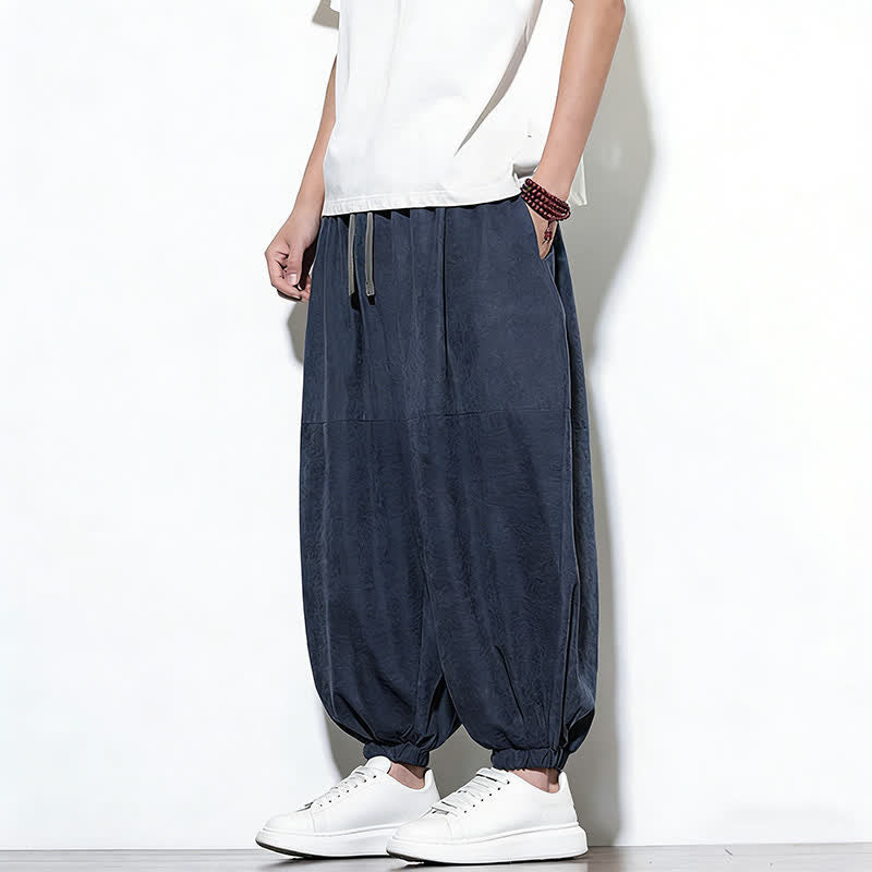 Buddha Stones Pantalon harem court en coton uni pour homme, avec cordon de serrage et poches, couleur printemps - image 6