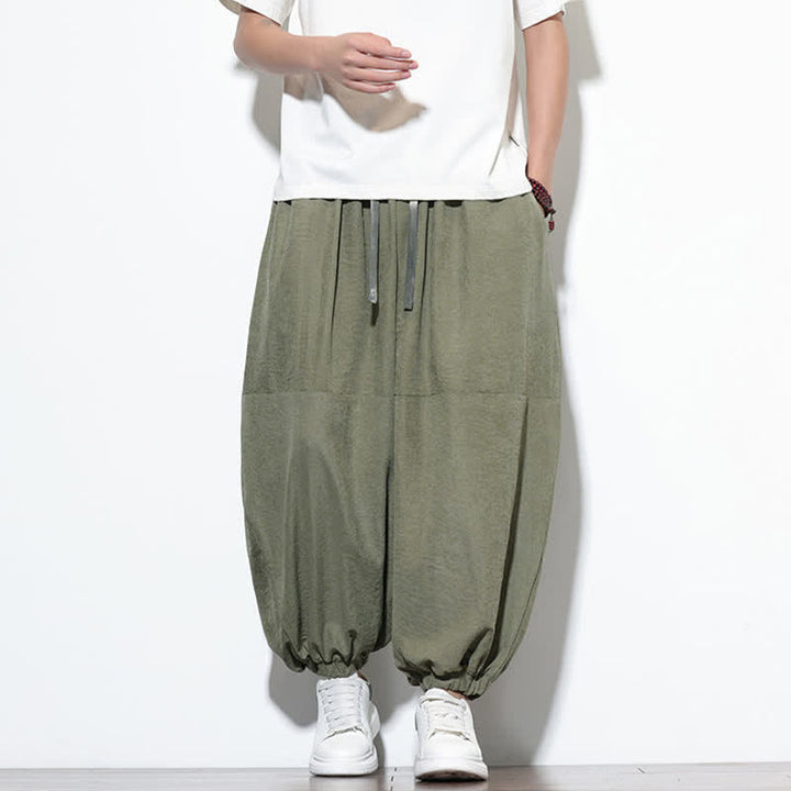 Buddha Stones Pantalon harem court en coton uni pour homme, avec cordon de serrage et poches, couleur printemps - image 33