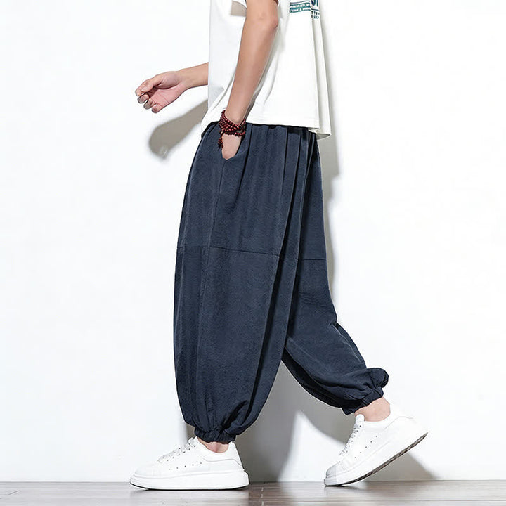 Buddha Stones Pantalon harem court en coton uni pour homme, avec cordon de serrage et poches, couleur printemps - image 4