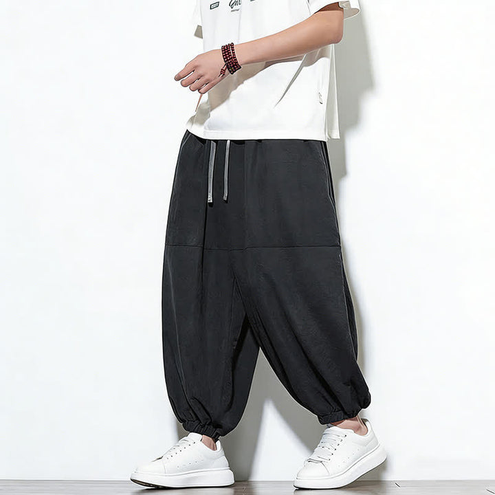Buddha Stones Pantalon harem court en coton uni pour homme, avec cordon de serrage et poches, couleur printemps - image 24