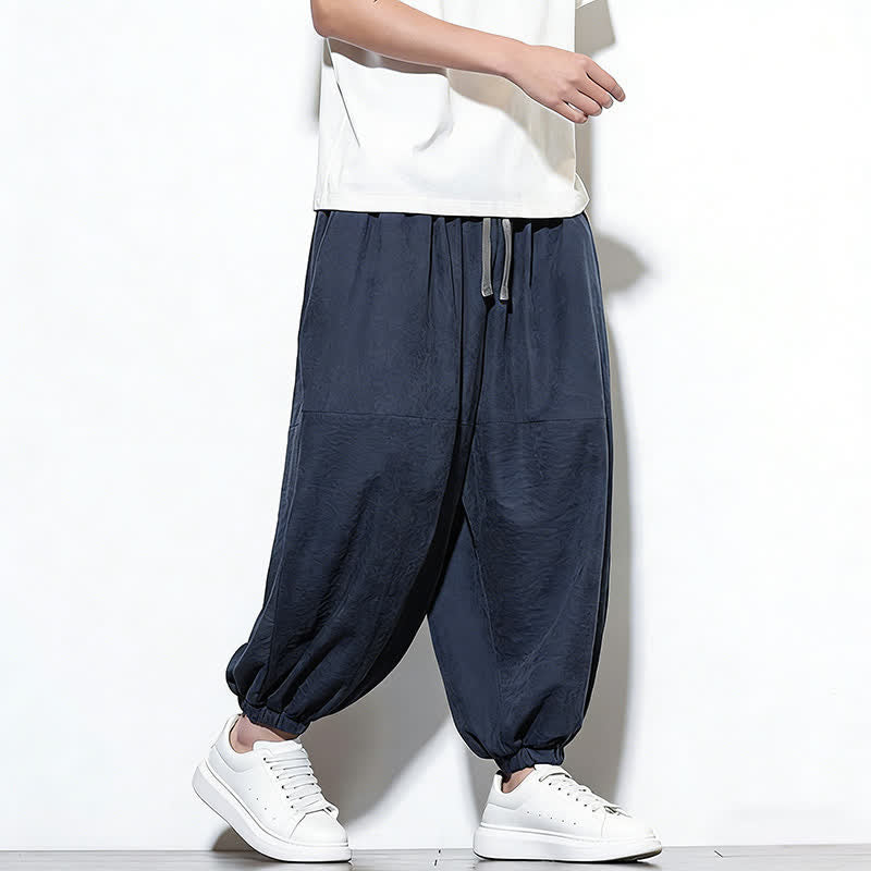 Buddha Stones Pantalon harem court en coton uni pour homme, avec cordon de serrage et poches, couleur printemps - image 3