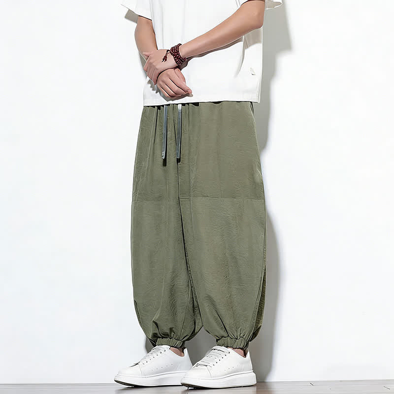 Buddha Stones Pantalon harem court en coton uni pour homme, avec cordon de serrage et poches, couleur printemps - image 31