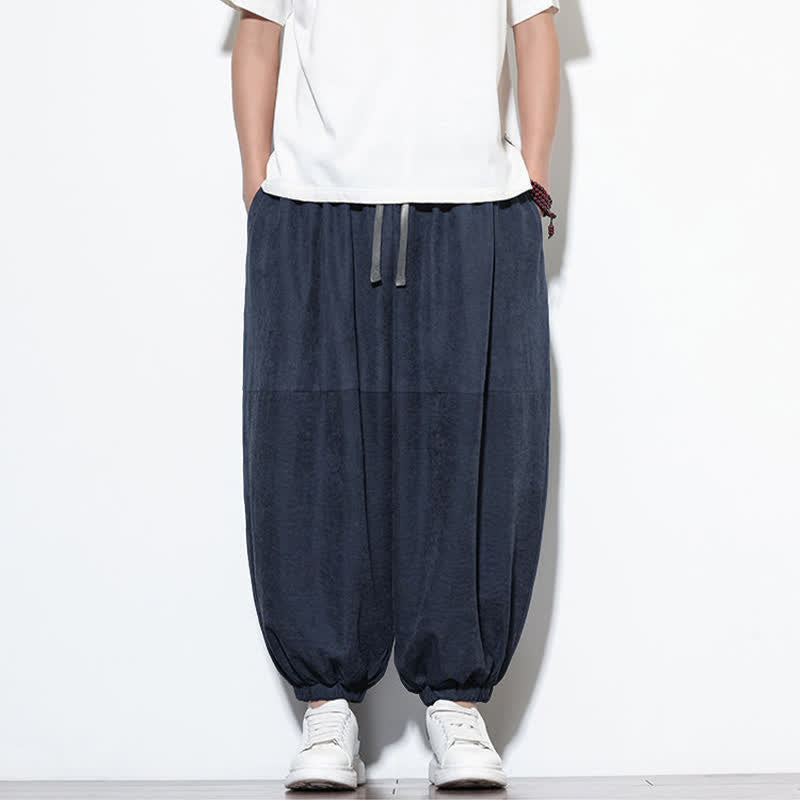 Buddha Stones Pantalon harem court en coton uni pour homme, avec cordon de serrage et poches, couleur printemps - image 1