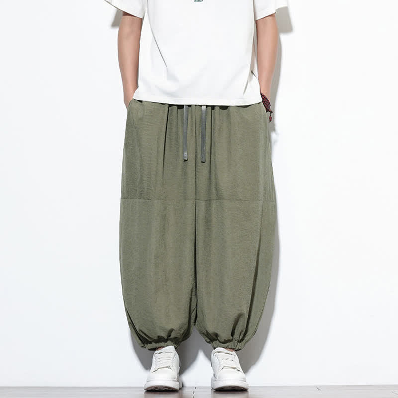 Buddha Stones Pantalon harem court en coton uni pour homme, avec cordon de serrage et poches, couleur printemps - Vert olive - US/UK/AU46，EU56 (5XL) - image 27