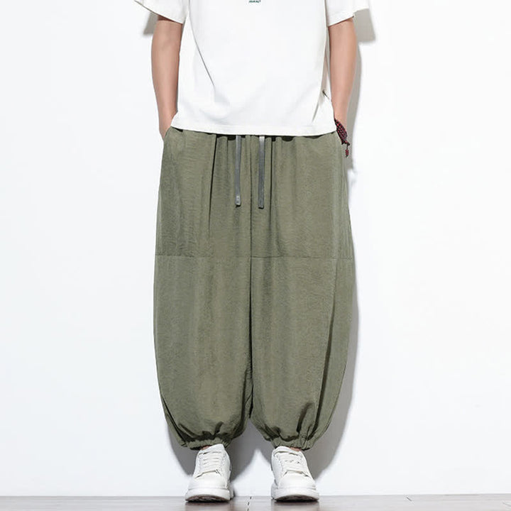 Buddha Stones Pantalon harem court en coton uni pour homme, avec cordon de serrage et poches, couleur printemps - Vert olive - US/UK/AU46，EU56 (5XL) - image 27