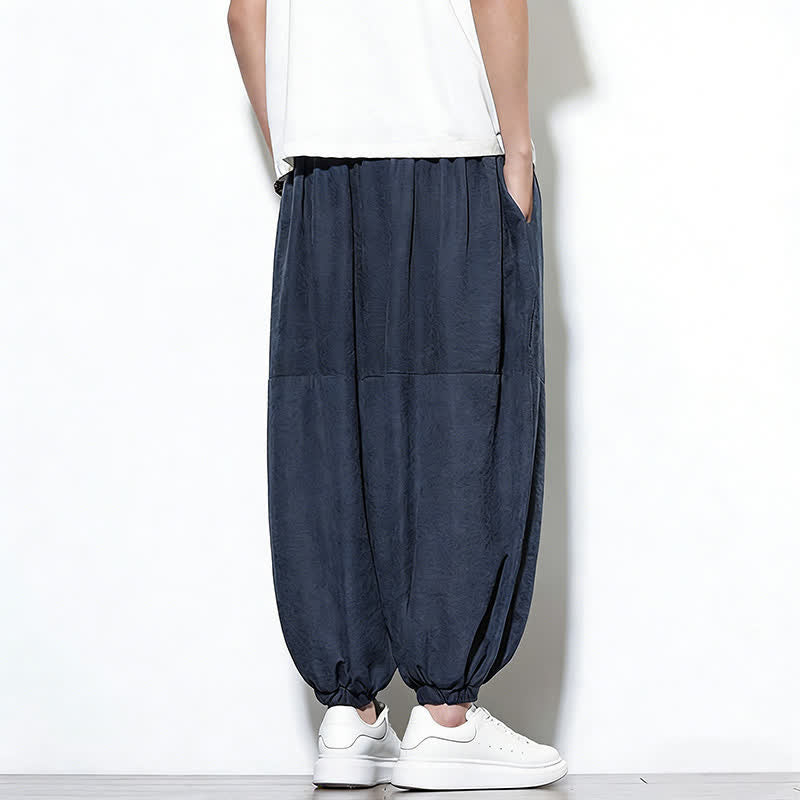 Buddha Stones Pantalon harem court en coton uni pour homme, avec cordon de serrage et poches, couleur printemps - image 8