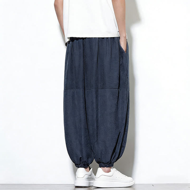 Buddha Stones Pantalon harem court en coton uni pour homme, avec cordon de serrage et poches, couleur printemps - image 8