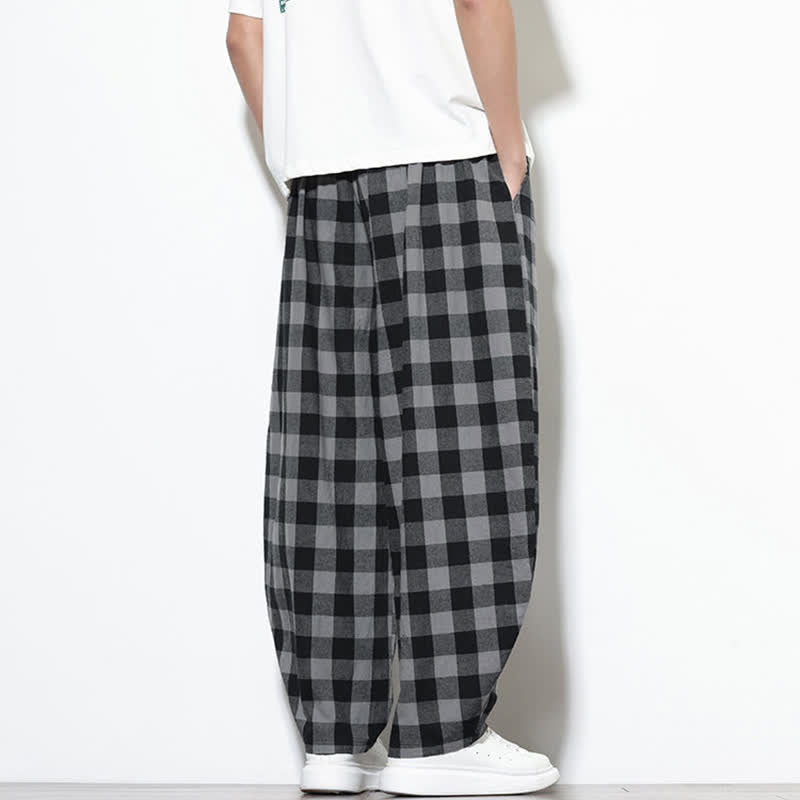 Buddha Stones Pantalon harem d'été à carreaux, taille haute, cordon de serrage et poches pour homme - image 5