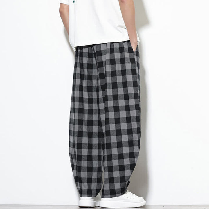 Buddha Stones Pantalon harem d'été à carreaux, taille haute, cordon de serrage et poches pour homme - image 5