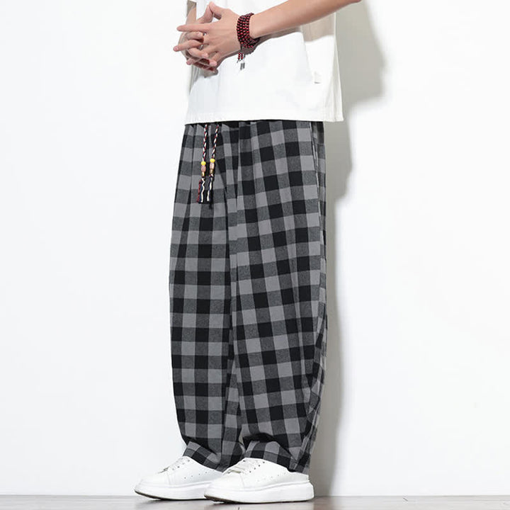 Buddha Stones Pantalon harem d'été à carreaux, taille haute, cordon de serrage et poches pour homme - image 2