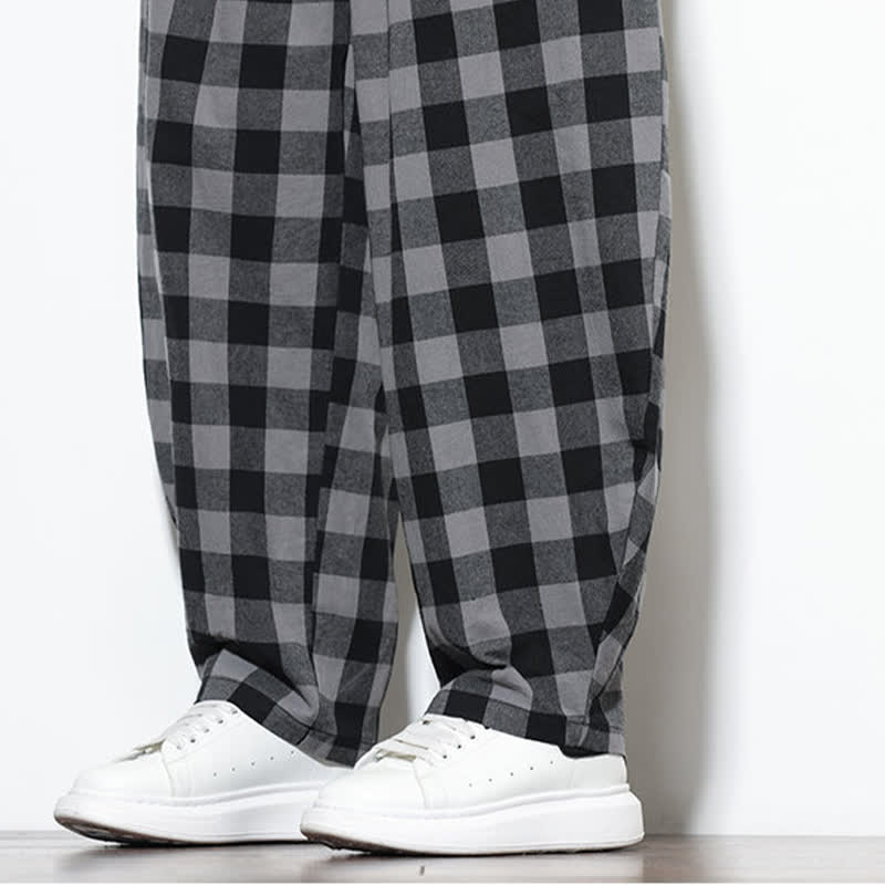 Buddha Stones Pantalon harem d'été à carreaux, taille haute, cordon de serrage et poches pour homme - image 10