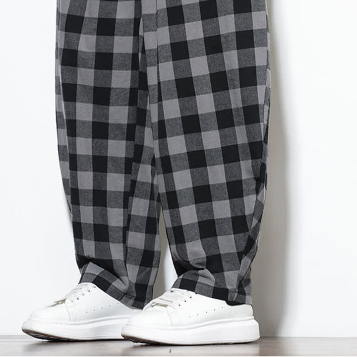 Buddha Stones Pantalon harem d'été à carreaux, taille haute, cordon de serrage et poches pour homme - image 10