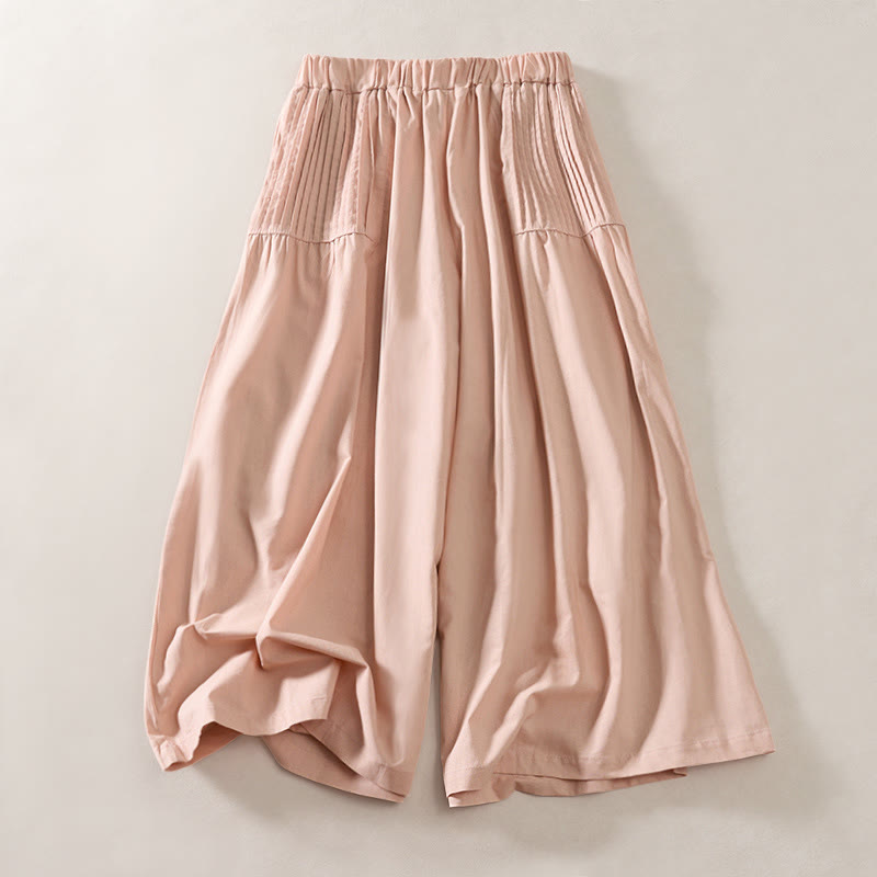 Buddha Stones Pantalon d'été à jambes larges, taille élastique, plissé et court, avec poches, pour femme - Rose clair - US8-10，UK/AU12-14，EU40-42 (2XL) - image 0