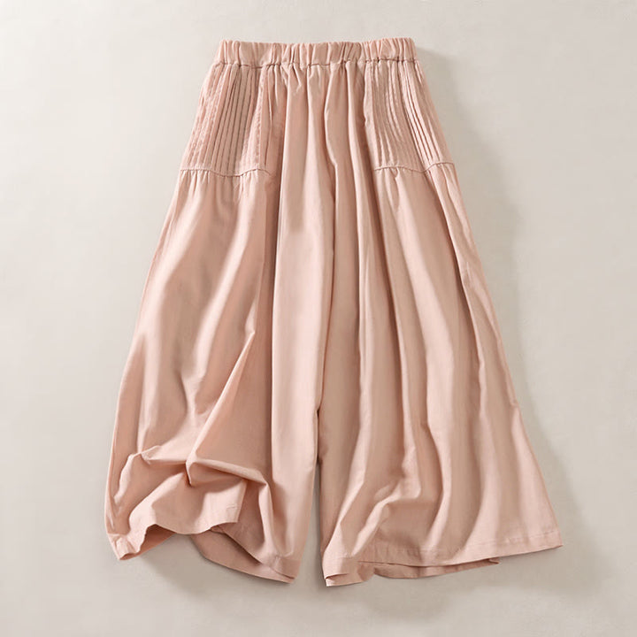 Buddha Stones Pantalon d'été à jambes larges, taille élastique, plissé et court, avec poches, pour femme - Rose clair - US8-10，UK/AU12-14，EU40-42 (2XL) - image 0
