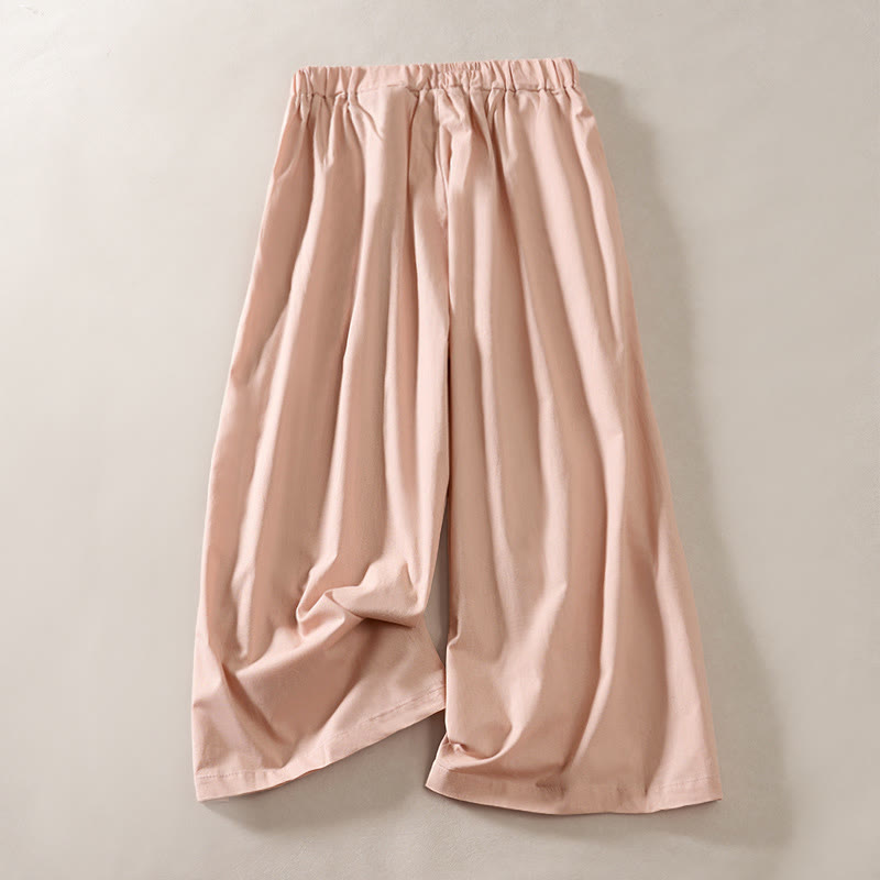 Buddha Stones Pantalon d'été à jambes larges, taille élastique, plissé et court, avec poches, pour femme - image 1