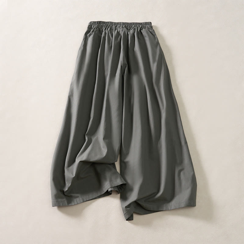 Buddha Stones Pantalon d'été à jambes larges, taille élastique, plissé et court, avec poches, pour femme - image 8