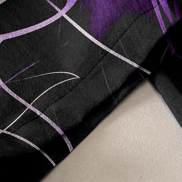 Buddha Stones Pantalon femme en pur coton violet imprimé lotus, taille élastique et poches - image 3