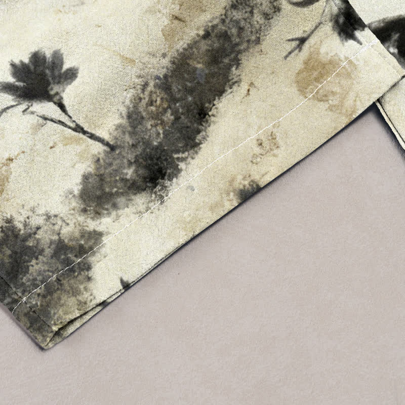 Buddha Stones Pantalon en pur coton pour femme, à motif floral peint à l'encre, avec cordon de serrage élastique et poches - image 1