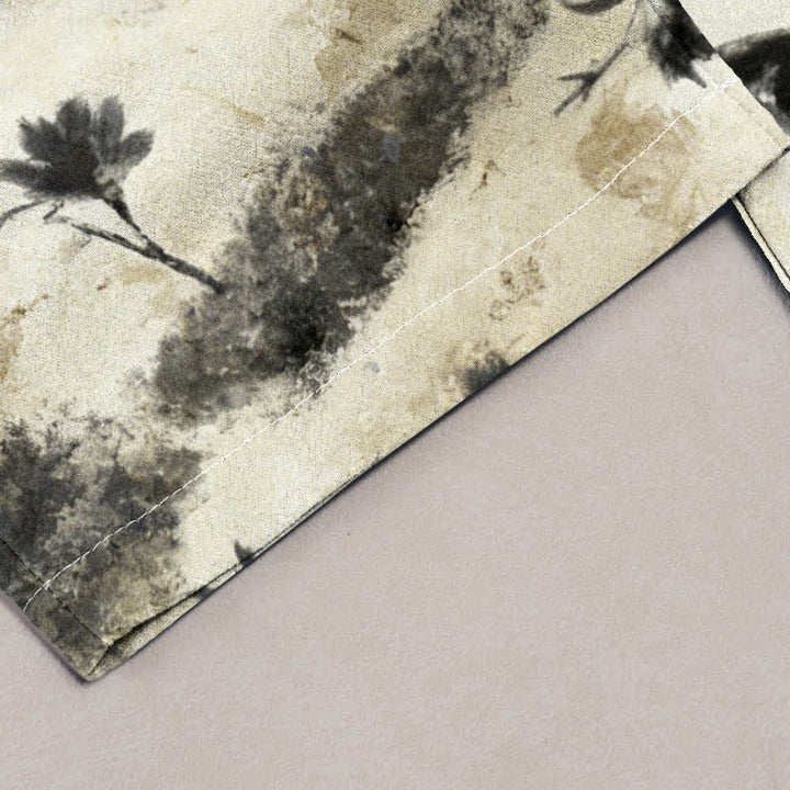 Buddha Stones Pantalon en pur coton pour femme, à motif floral peint à l'encre, avec cordon de serrage élastique et poches - image 1