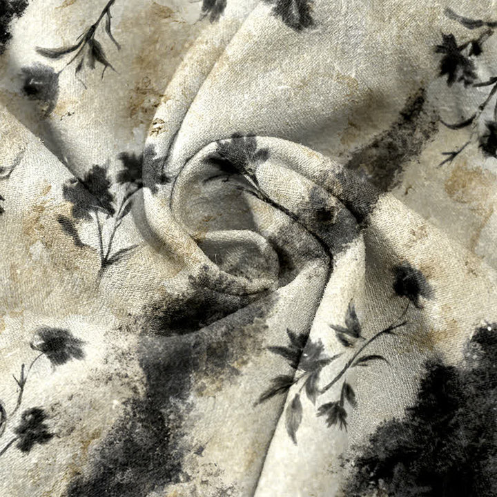Buddha Stones Pantalon en pur coton pour femme, à motif floral peint à l'encre, avec cordon de serrage élastique et poches - image 2