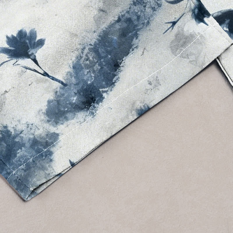 Buddha Stones Pantalon en pur coton pour femme, à motif floral peint à l'encre, avec cordon de serrage élastique et poches - image 4