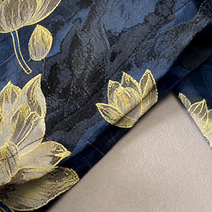 Buddha Stones Pantalon pour femme en pur coton à motif lotus, taille élastique et poches - image 2