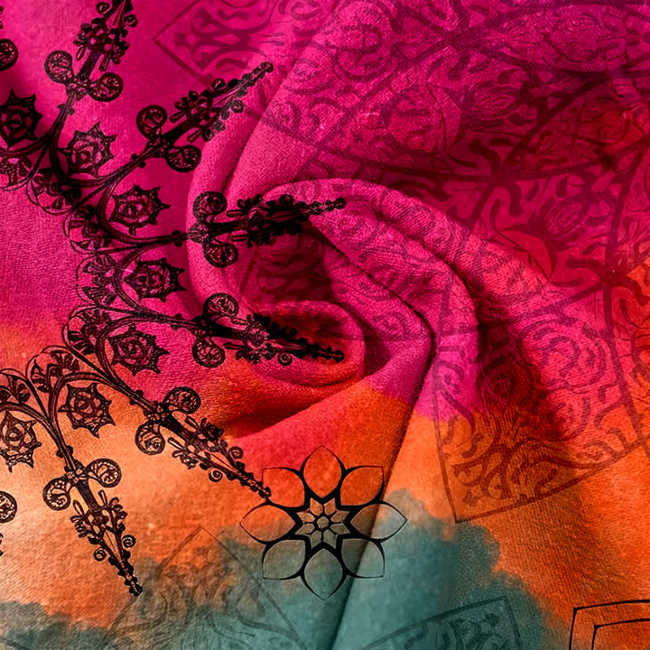 Buddha Stones Pantalon femme en coton imprimé dégradé mandala avec taille élastique et poches - image 5
