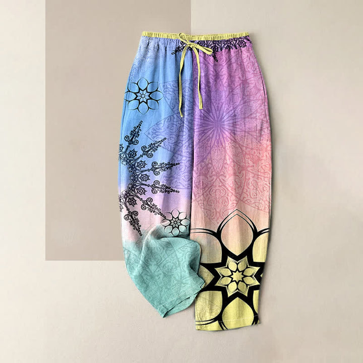 Buddha Stones Pantalon femme en coton imprimé dégradé mandala avec taille élastique et poches - Prune - US16，UK/AU20，EU48 (3XL) - image 6