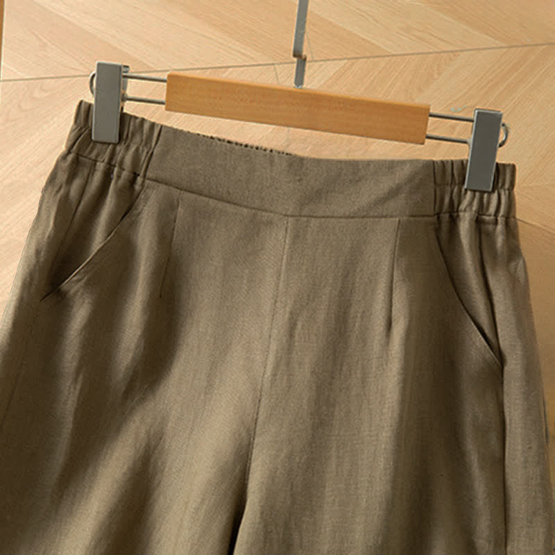 Buddha Stones Pantalon long à jambes larges et taille haute élastique pour femme, avec poches latérales, idéal pour le printemps - image 2