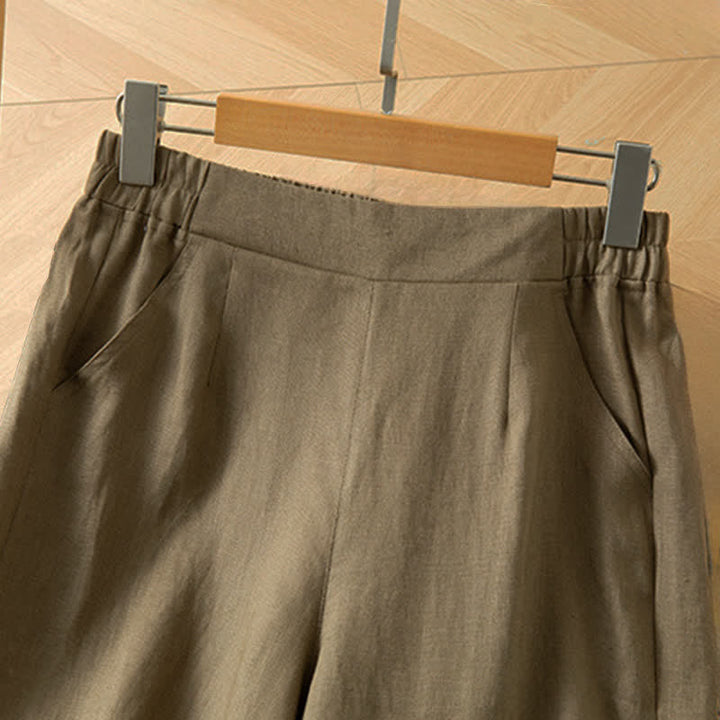 Buddha Stones Pantalon long à jambes larges et taille haute élastique pour femme, avec poches latérales, idéal pour le printemps - image 2